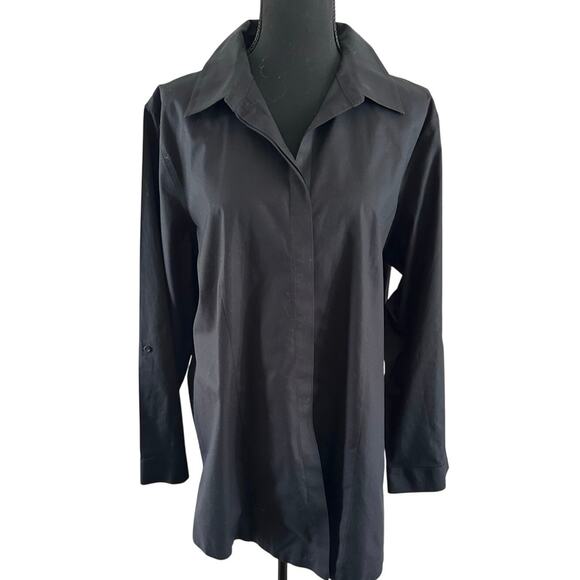 Chico’ Stretch No-iron Black Top with Collar & Covered Buttons - Size 3 - Picture 1 of 7